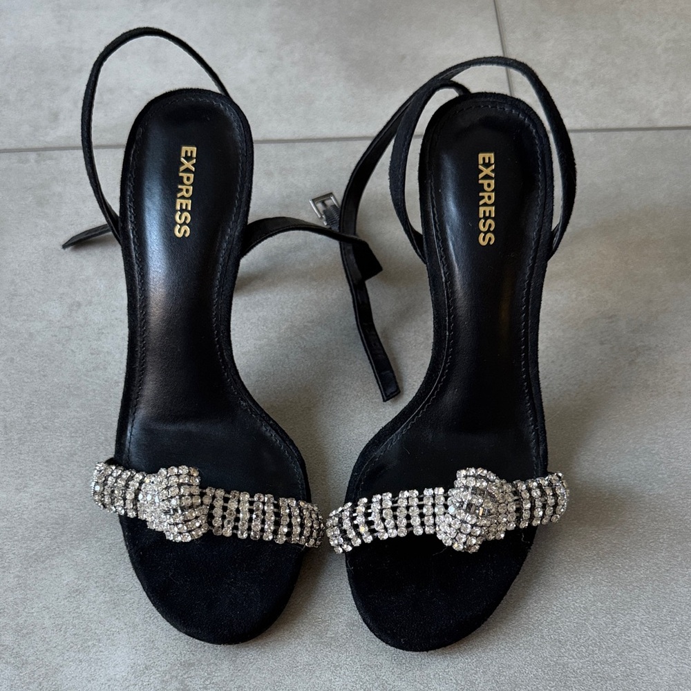 Express Black Heels with Silver Embellishments